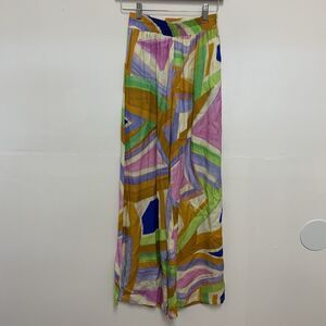 Self Contrast Multicolor Printed Pull On Pants XS